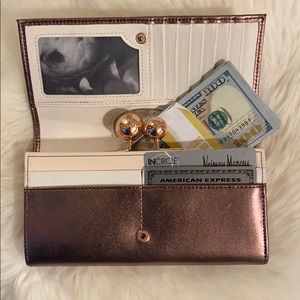 Ted Baker rose gold bobble checkbook wallet EUC